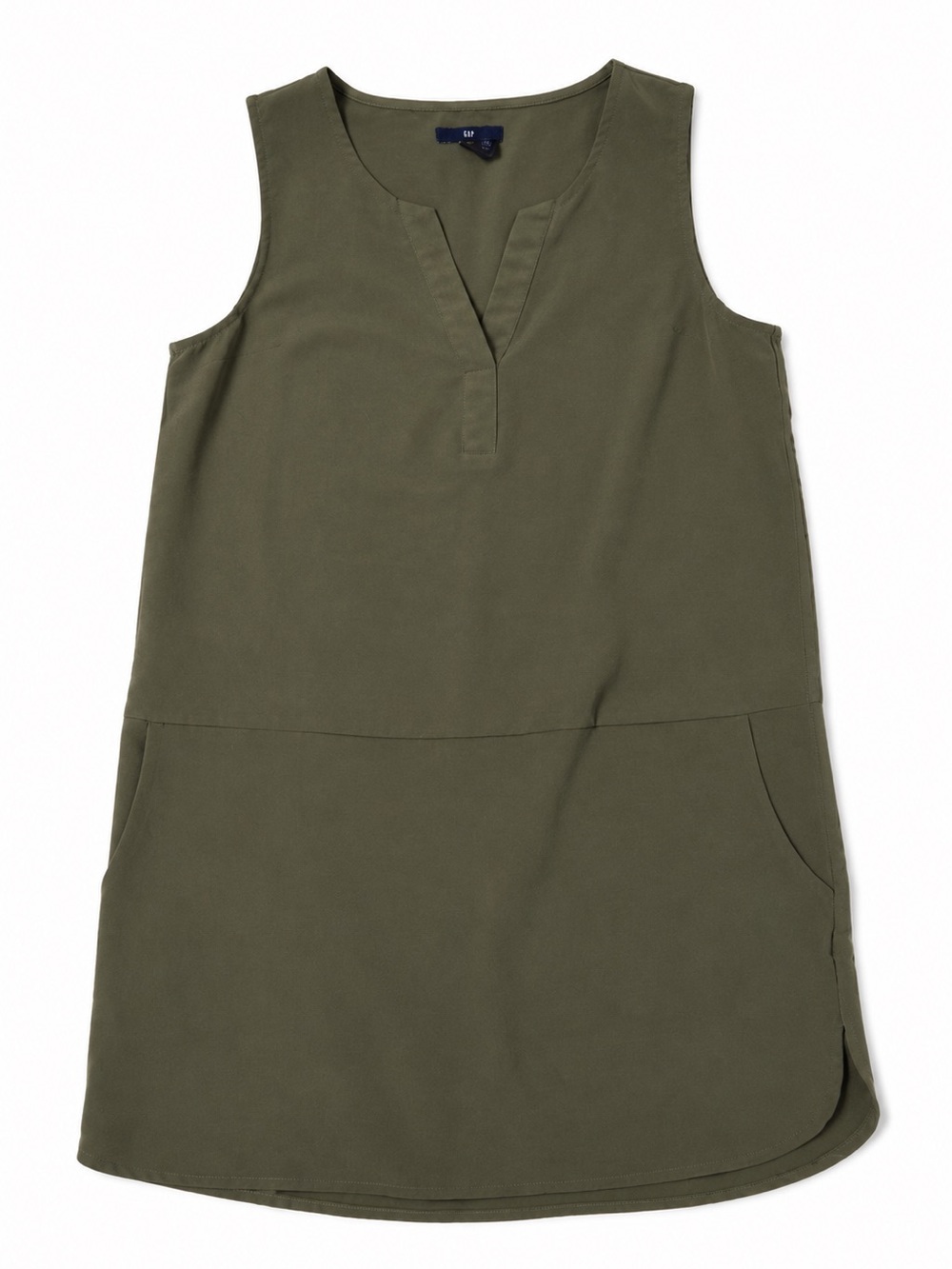 GAP Olive Green Shift Dress Sleeveless V Neck Casual Mini‎ Minimalist Size XS